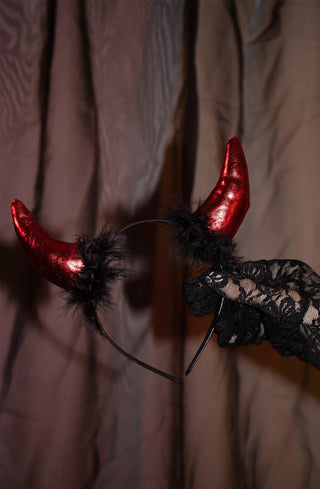 Red Fluffy Devil Horns Headband