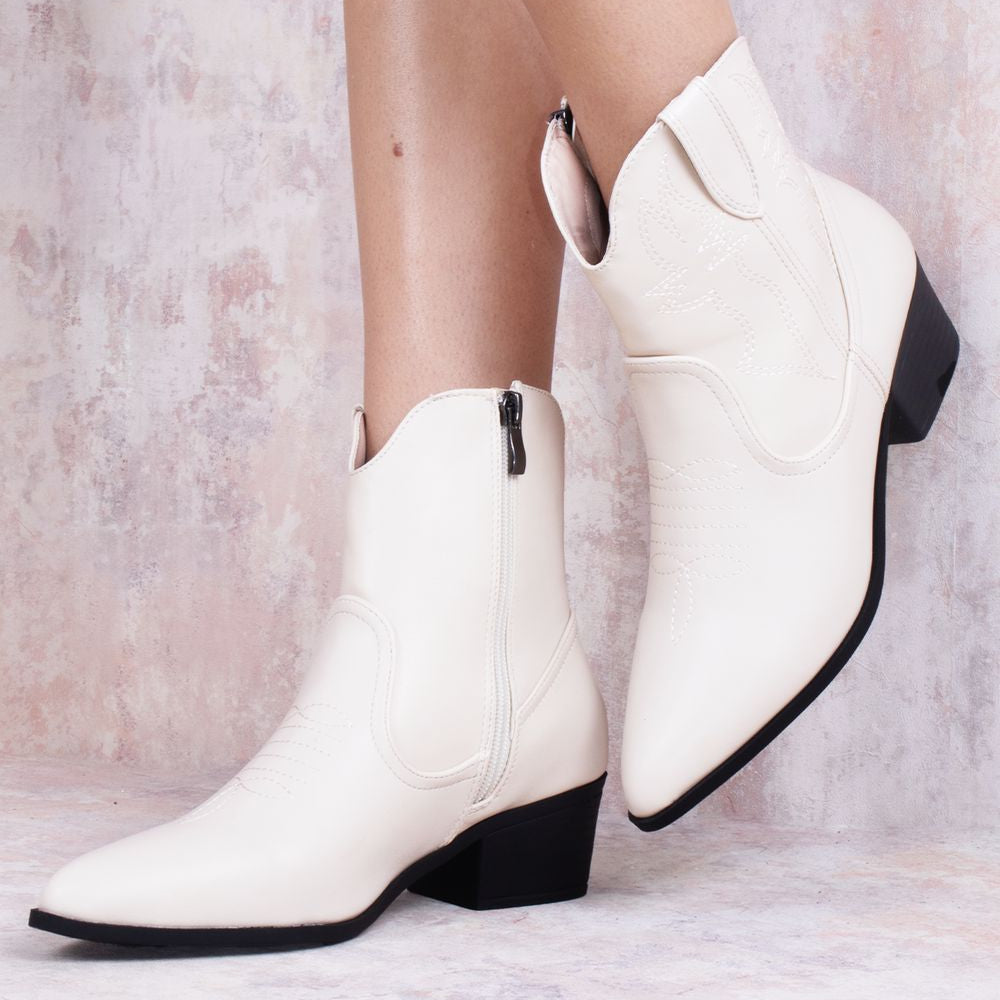 Rodeo Chic Beige Ankle Length PU Cowboy Boot