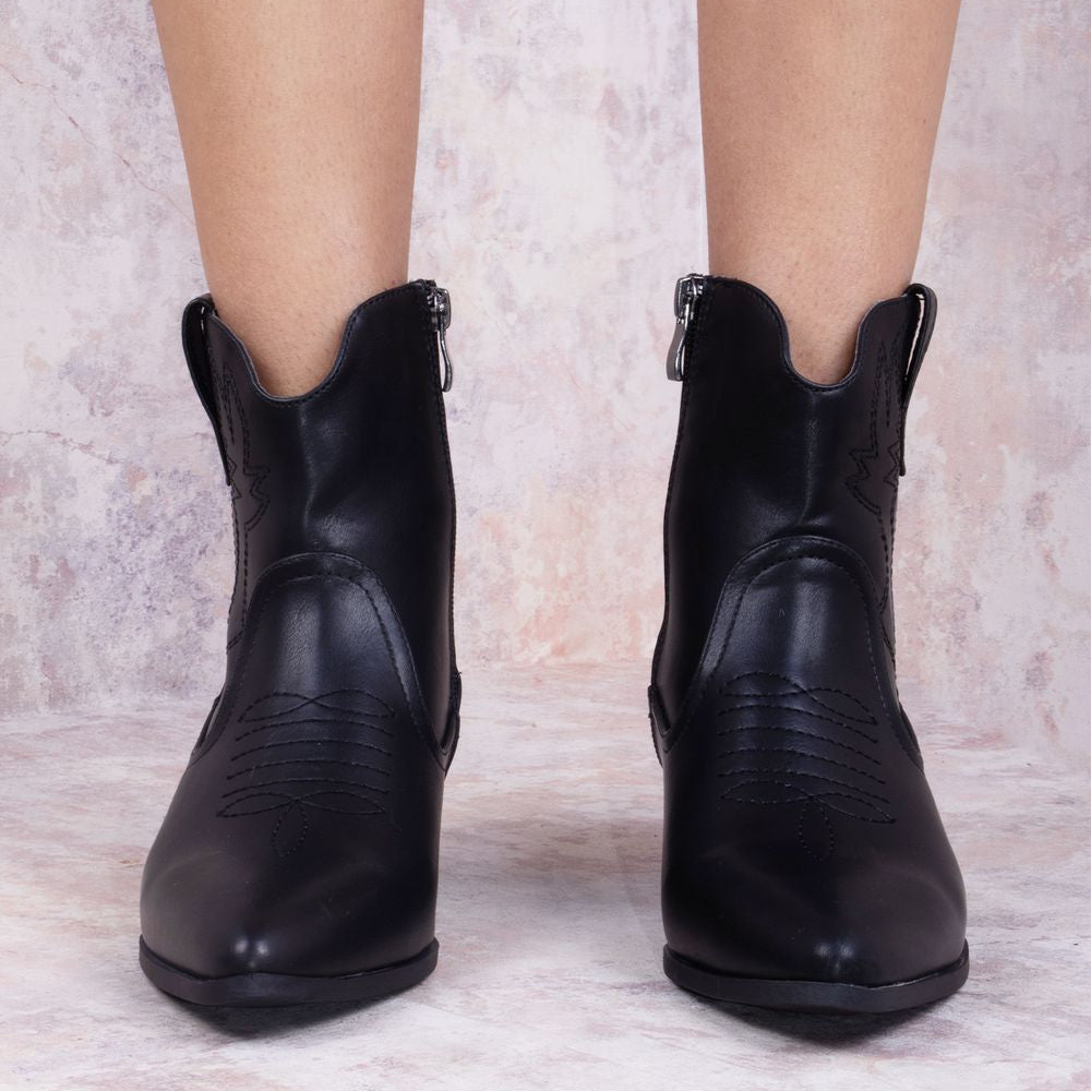 
                      
                        Rodeo Chic Black Ankle Length PU Cowboy Boot
                      
                    