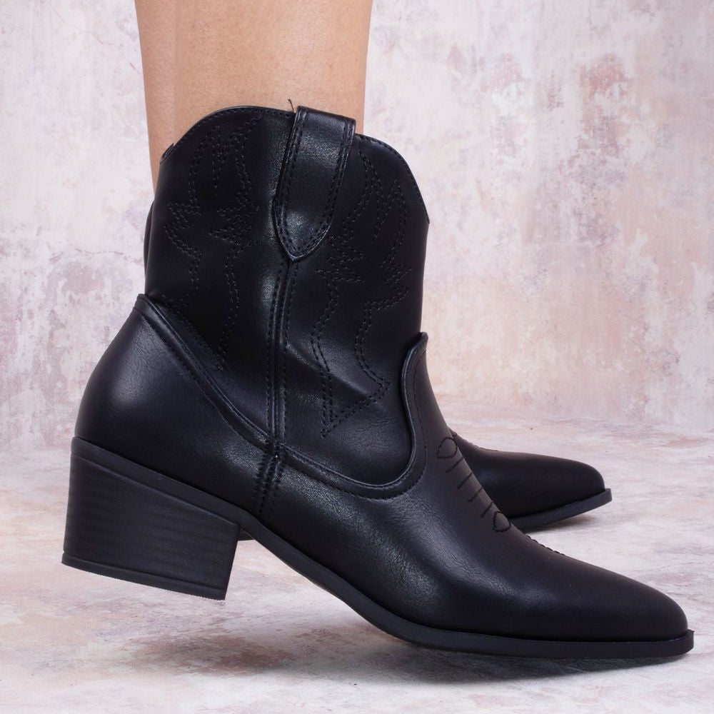 
                      
                        Rodeo Chic Black Ankle Length PU Cowboy Boot
                      
                    