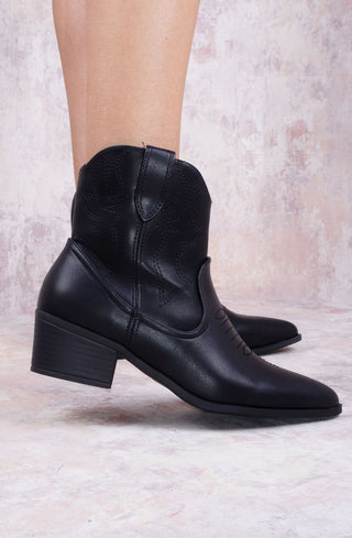 Rodeo Chic Black Ankle Length PU Cowboy Boot