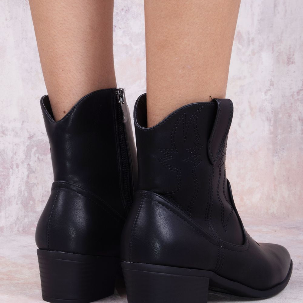 
                      
                        Rodeo Chic Black Ankle Length PU Cowboy Boot
                      
                    