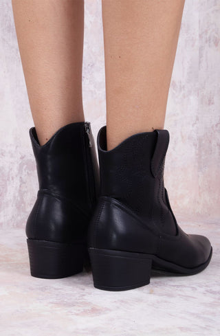 Rodeo Chic Black Ankle Length PU Cowboy Boot