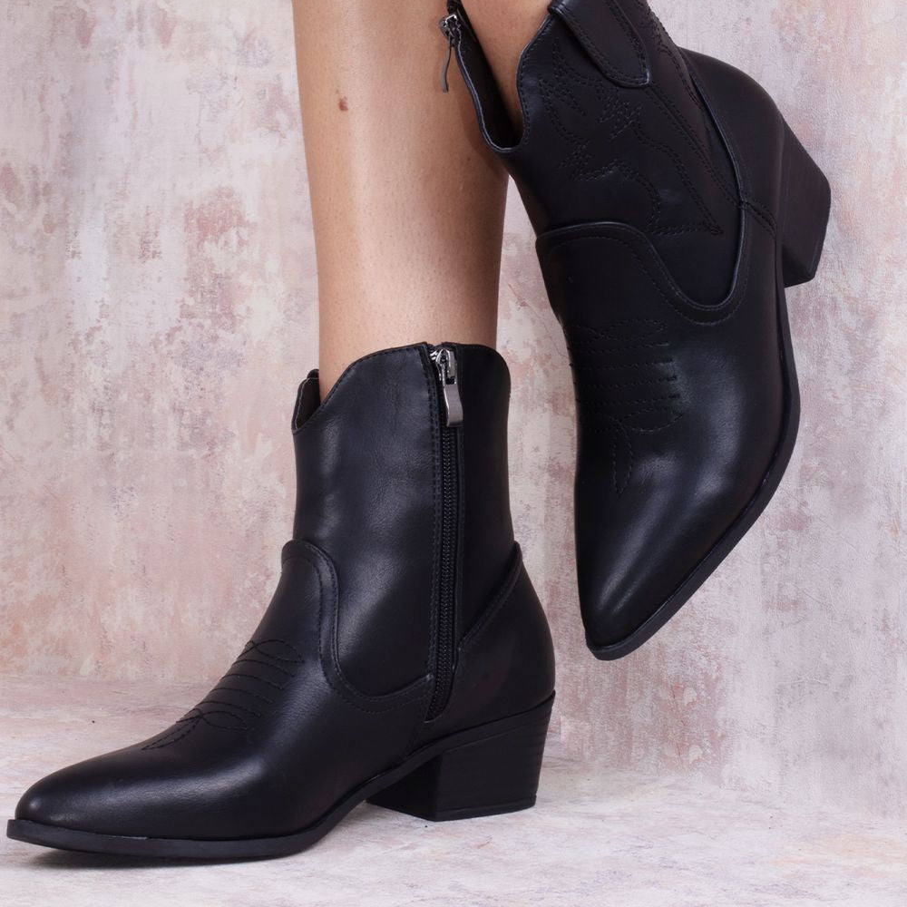 Rodeo Chic Black Ankle Length PU Cowboy Boot