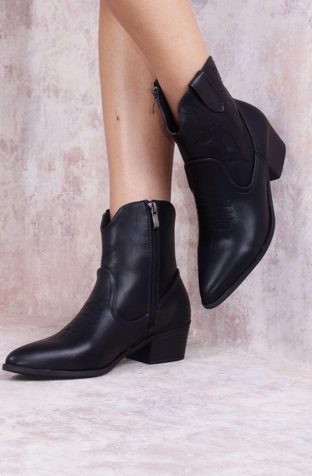 Rodeo Chic Black Ankle Length PU Cowboy Boot