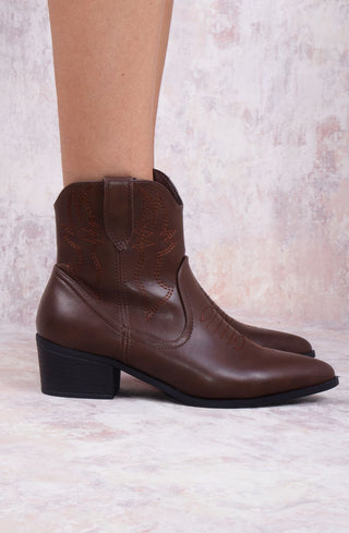 Rodeo Chic Brown Ankle Length PU Cowboy Boot