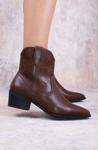 Rodeo Chic Brown Ankle Length PU Cowboy Boot