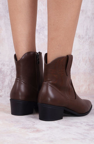 Rodeo Chic Brown Ankle Length PU Cowboy Boot