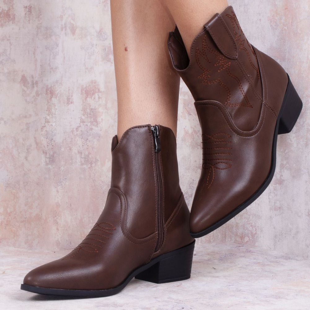 Rodeo Chic Brown Ankle Length PU Cowboy Boot