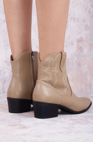 Rodeo Chic Taupe Ankle Length PU Cowboy Boot