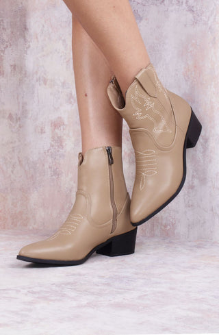 Rodeo Chic Taupe Ankle Length PU Cowboy Boot