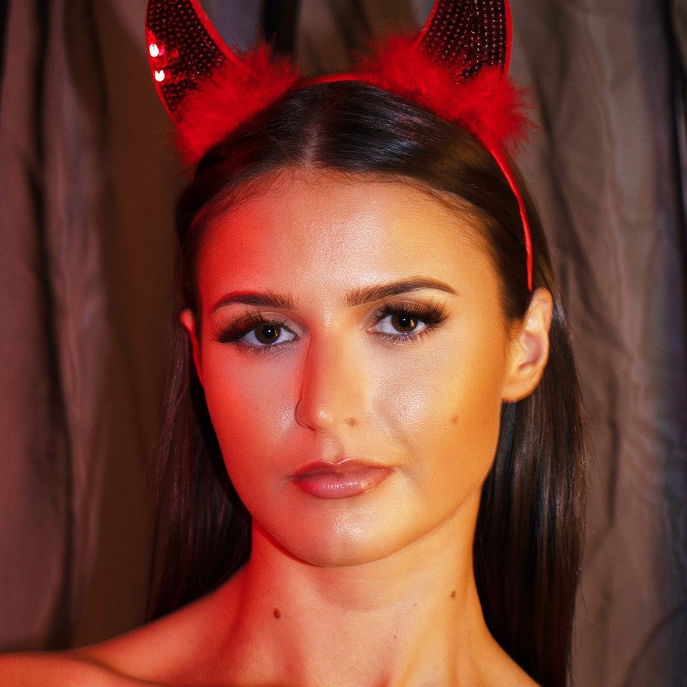 Sequin Red Fluffy She Demon Horns Headband