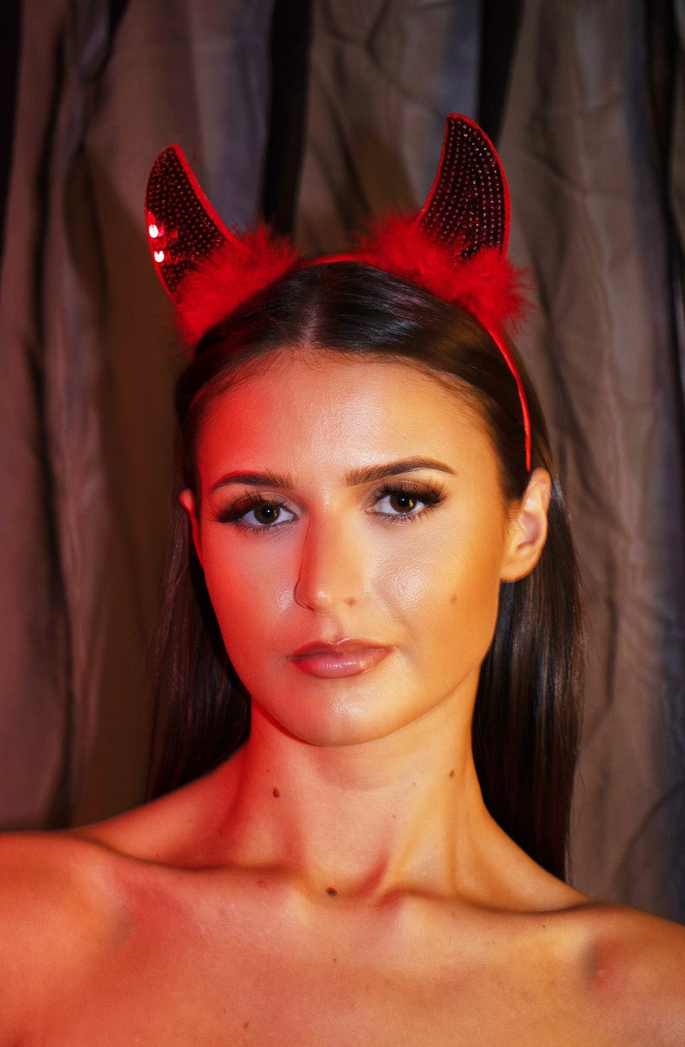 Sequin Red Fluffy She Demon Horns Headband