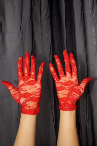 Short Red Lace Halloween Fancy Dress Gloves