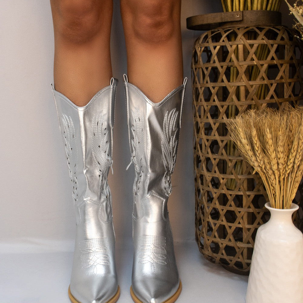 
                      
                        Silver Calf Length Classic Western Cut Out Cowboy Boot
                      
                    