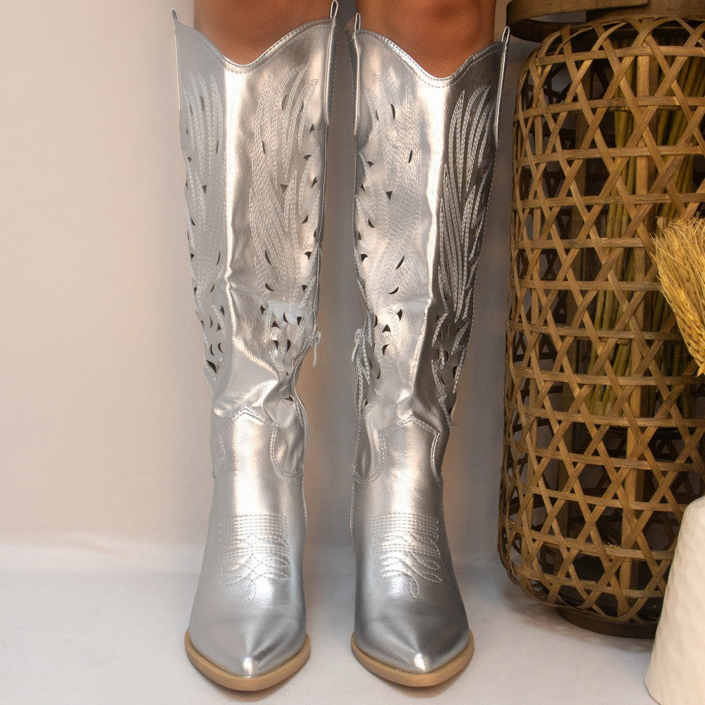 
                      
                        Silver Long Classic Western Cut Out Cowboy Boot
                      
                    