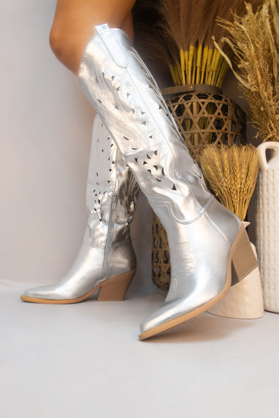 Silver Long Classic Western Cut Out Cowboy Boot