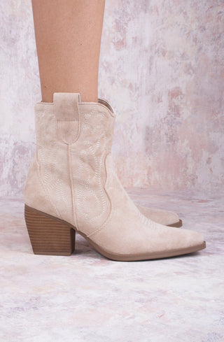 Star Beige Suede Cowboy Ankle Length Boots