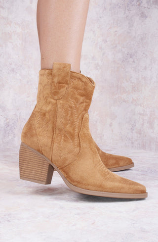 Star Camel Suede Cowboy Ankle Length Boots