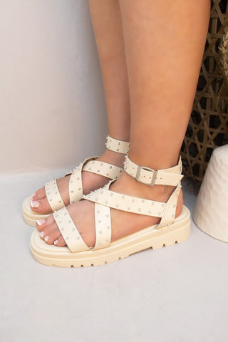 Studded Chunky Gladiator Sandal Beige