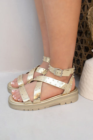 Studded Chunky Gladiator Sandal Gold