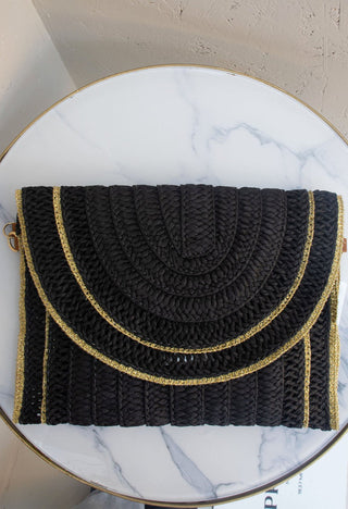 Summer Woven Straw Black and Gold Detailed Bag