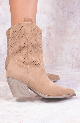 Taupe Almond Toe Ankle Embroidered Cowboy Boot