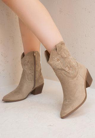 Taupe Embroidered Ankle Cowboy Boots