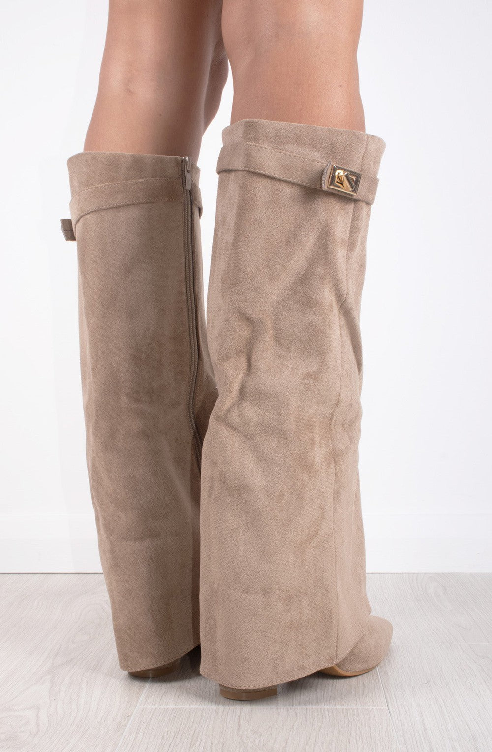 Faux Suede Fold Over Shark Boots - Miss Moda Luxe - Miss Moda Luxe