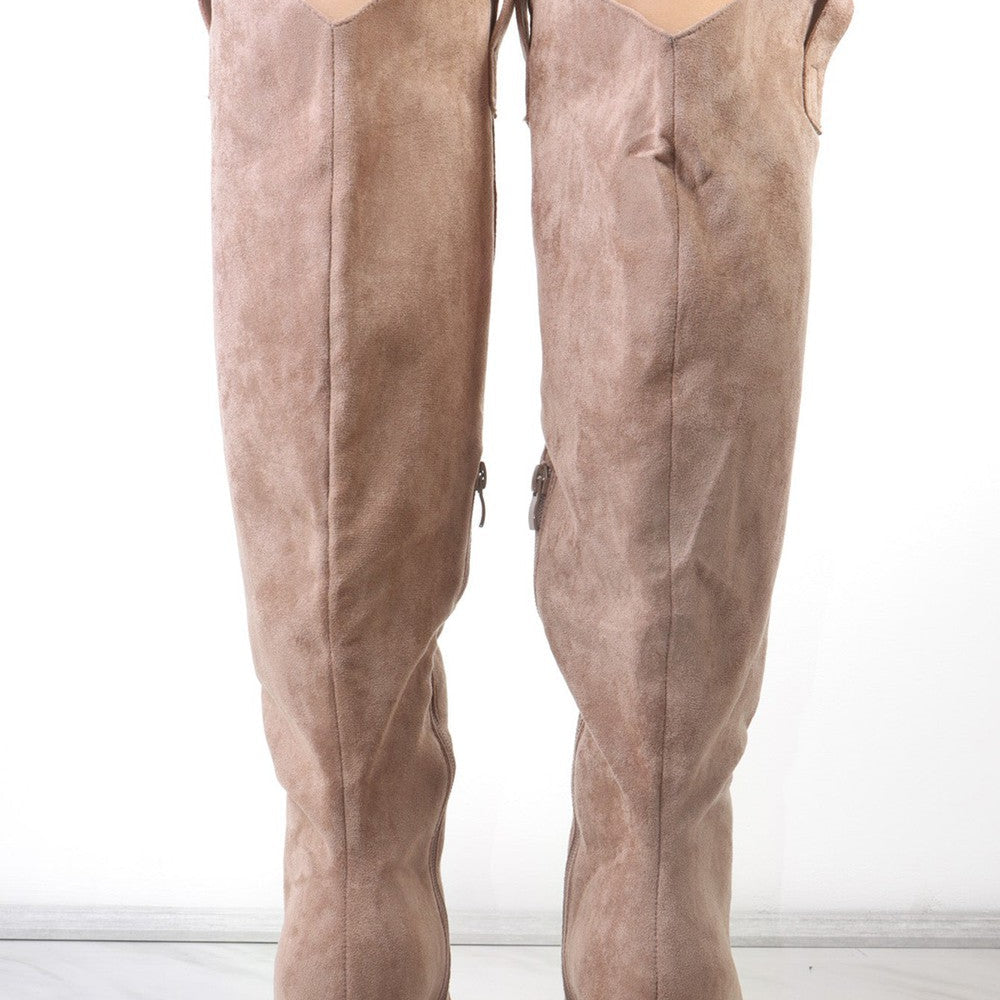 
                      
                        Taupe Faux Suede Knee High Toe Cap Cowboy Boot
                      
                    