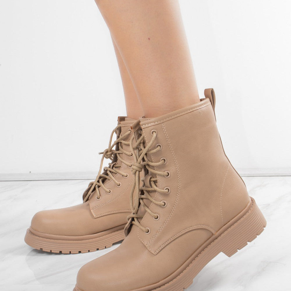 Taupe Lace Up Short Chelsea Platform Ankle Boots