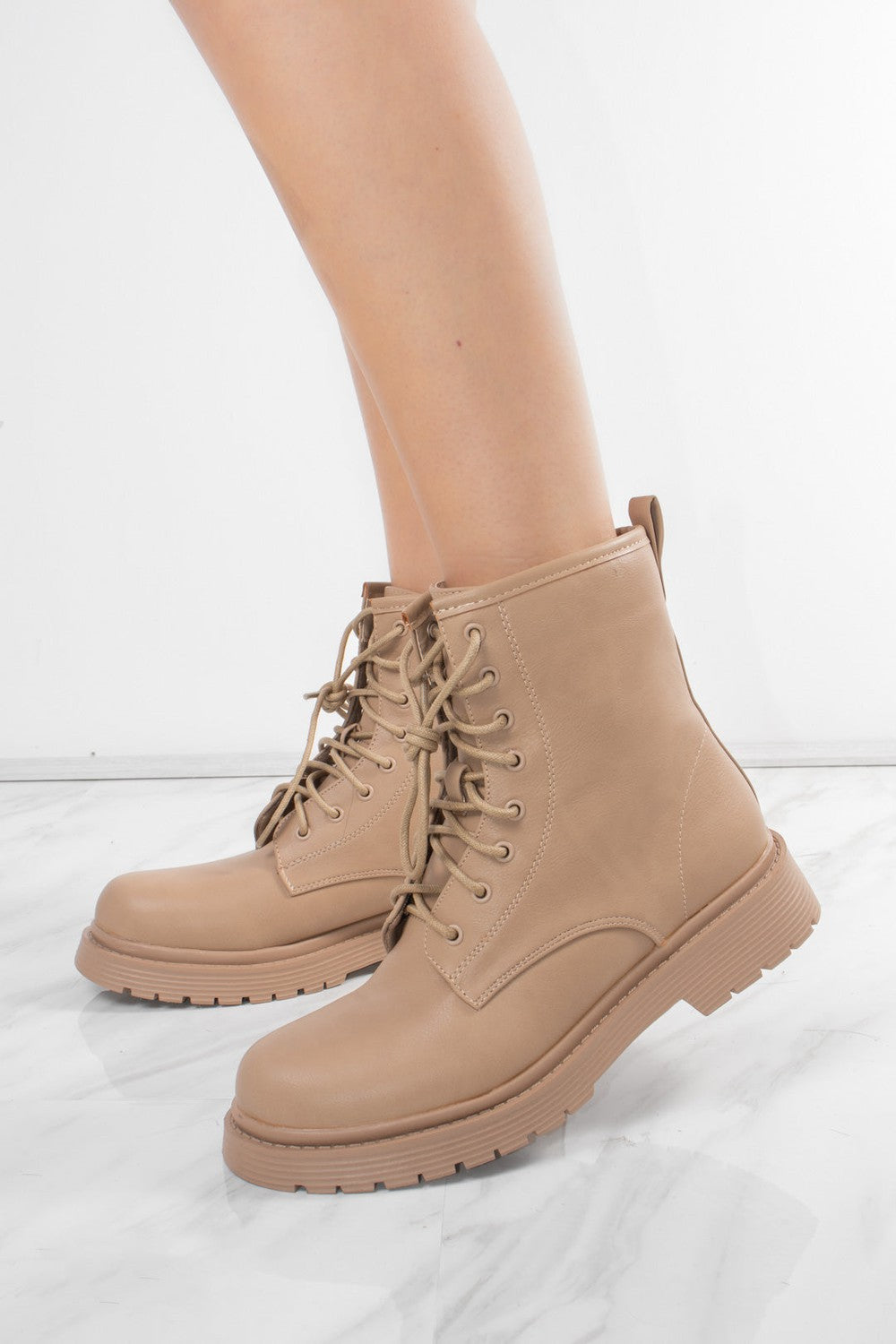 Taupe Lace Up Short Chelsea Platform Ankle Boots