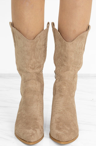 Taupe Mid Embroidered Almond Toe Cowboy Boot