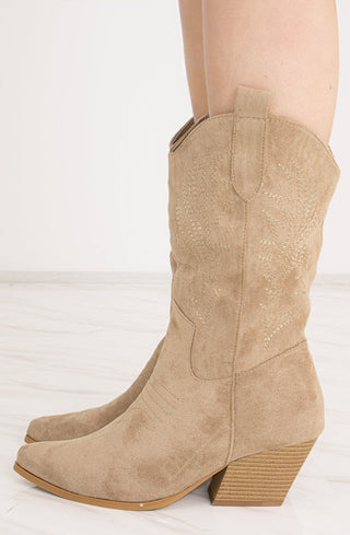 Taupe Mid Embroidered Almond Toe Cowboy Boot