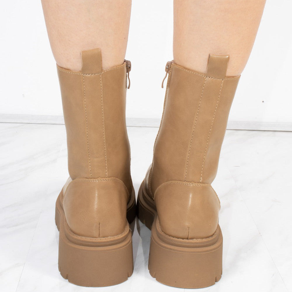 
                      
                        Taupe PU Double Cleated Sole Zip Front Ankle Boots
                      
                    