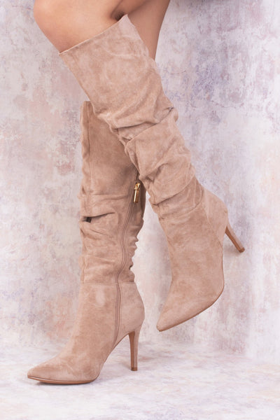 Taupe knee high boots flat hotsell