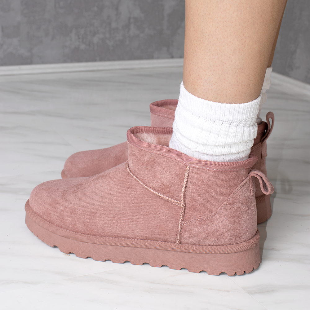 
                      
                        Ultra Mini Ankle Length Faux Fur Lining Cosy Boots In Pink Faux Suede
                      
                    