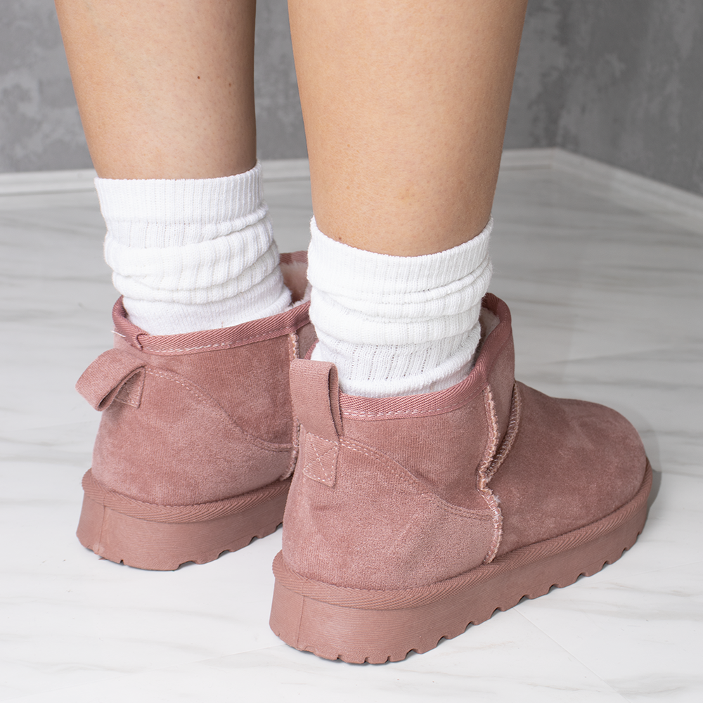 
                      
                        Ultra Mini Ankle Length Faux Fur Lining Cosy Boots In Pink Faux Suede
                      
                    