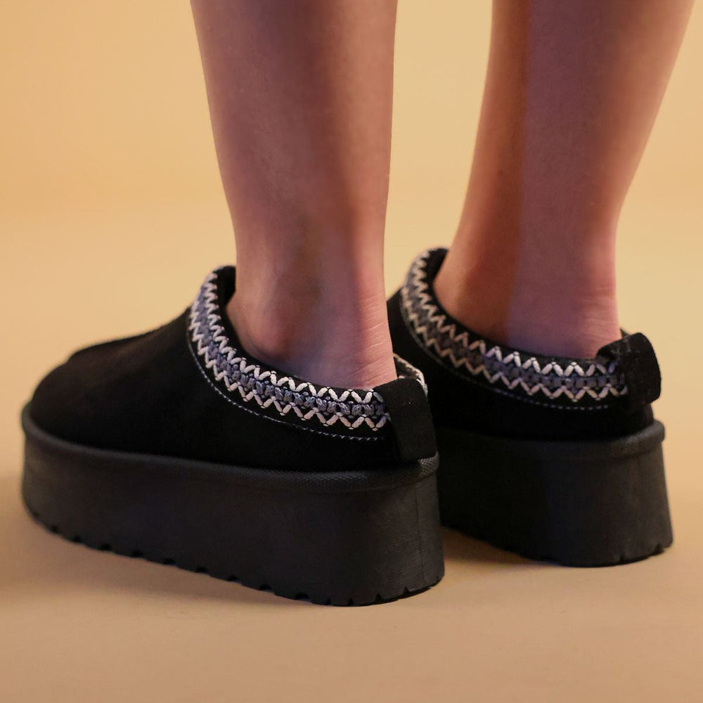 
                      
                        Black Tazmin Aztec Detail Faux Fur Lining Chunky Slippers
                      
                    