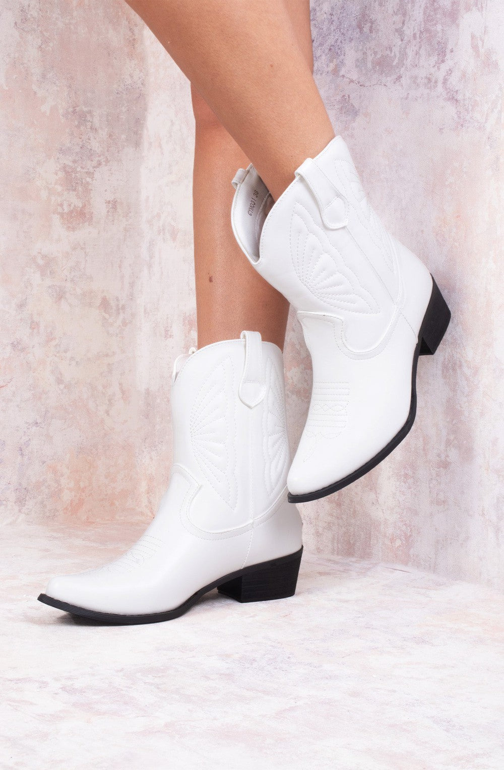 White Ankle Length PU Cowboy Boot