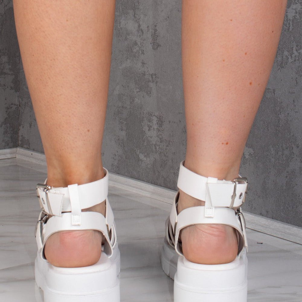 
                      
                        White Chunky Platform Caged Gladiator Sandal
                      
                    