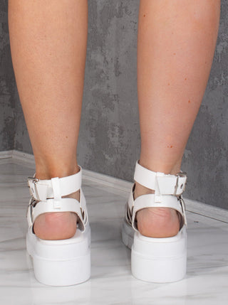 White Chunky Platform Caged Gladiator Sandal