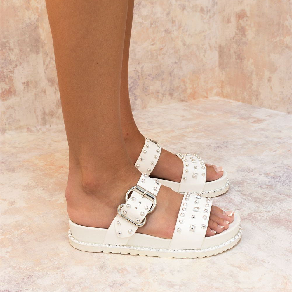 
                      
                        White Chunky Studded Buckle Sandals
                      
                    