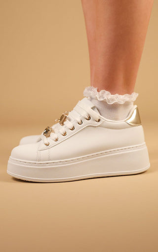 White Faux Suede Flatform With Decorative Details Trainers