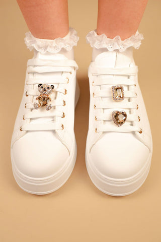 White Faux Suede Flatform With Decorative Details Trainers