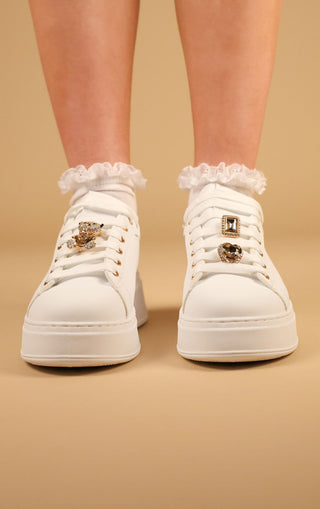 White Faux Suede Flatform With Decorative Details Trainers