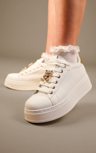 White Faux Suede Flatform With Decorative Details Trainers