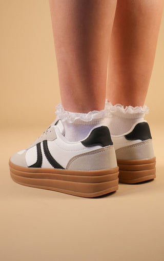 White Faux Suede Side Stripe Platform Trainers