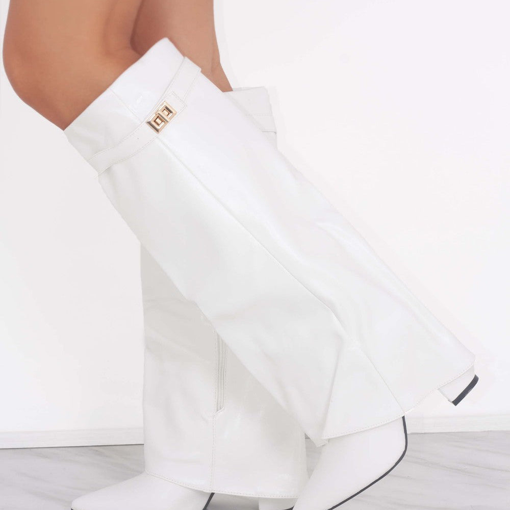 White Fold Over Shark Classic Knee High Boot