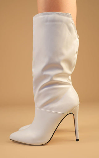 White PU Leather Stiletto Heel Mid Calf Boots